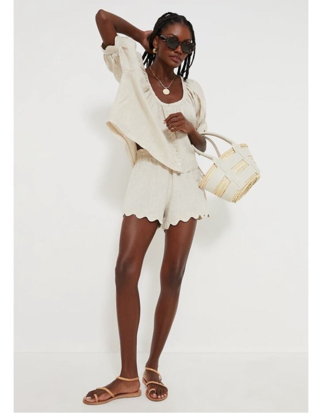 Tuckernuck Natural Linen Tully Top Ava Shorts Set